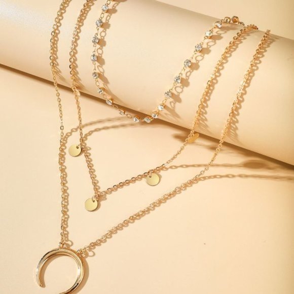 Layered Gold Moon Horn Coin Necklace - Picture 2 of 2